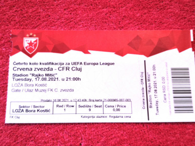 Bilet meci fotbal STEAUA ROSIE BELGRAD - CFR 1907 CLUJ (17.08.2021) foto