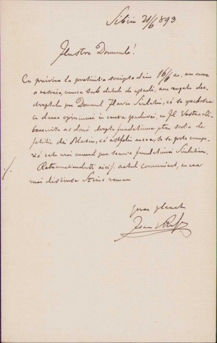 HST 192S Scrisoare olografă dr Ioan Rațiu 1893
