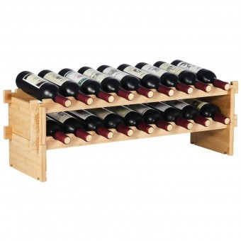 Raft pentru 18 de sticle de vin, Stivuibil, 2 niveluri, Vivatechnix Modular, 850x250x275 mm, Lemn bambus, Maro foto