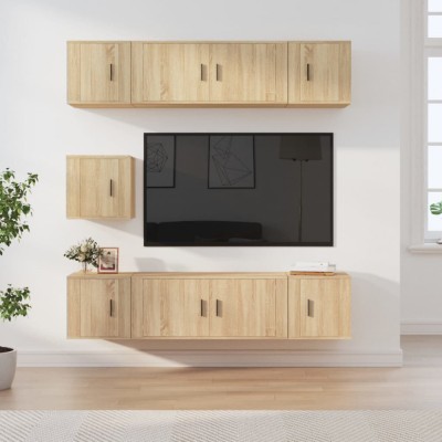 vidaXL Set dulapuri TV, 7 piese, stejar sonoma, lemn prelucrat foto