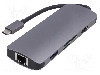 Cablu HDMI soclu, microSD, RJ45 soclu, SD, USB A soclu, USB C mufa, USB C Power Delivery, USB 3.1, lungime 0.26m, {{Culoare izola&amp;#355;ie}}, QOLTEC -