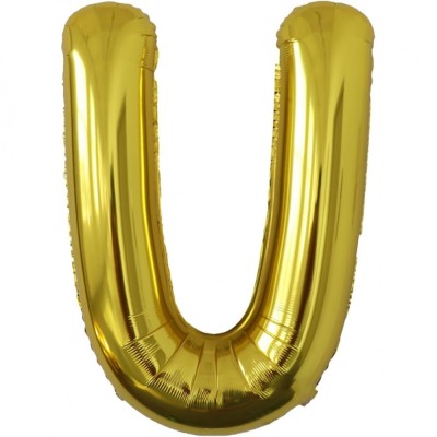 Balon folie metalizata litera u, flippy, 40 cm, umflati cu heliu sau aer, ambalaj individual, pai inclus, auriu foto