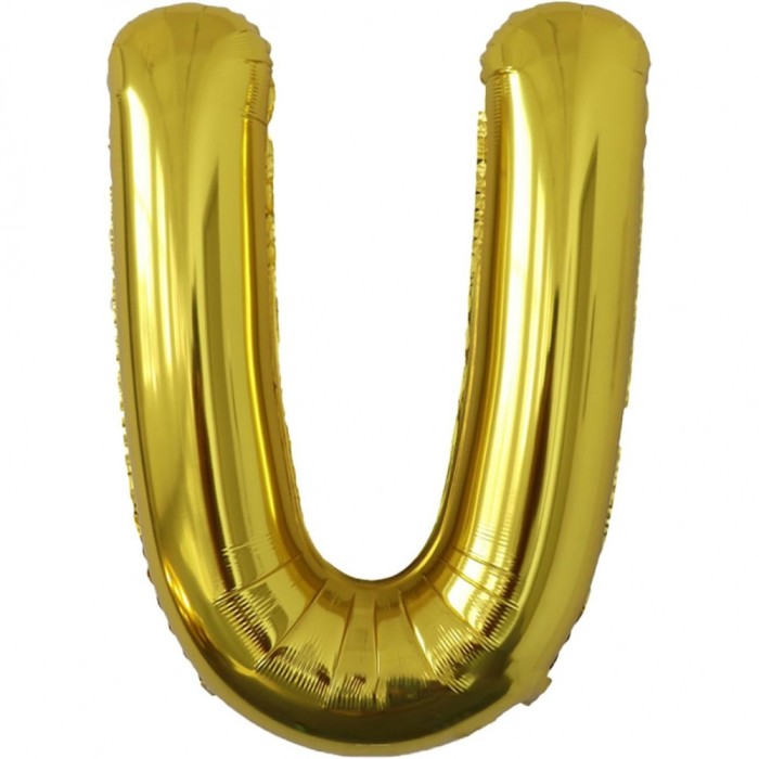 Balon folie metalizata litera u, flippy, 40 cm, umflati cu heliu sau aer, ambalaj individual, pai inclus, auriu