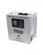 Invertor Solar Fotovoltaic Monofazat Off-Grid, 12V 850VA 500W MPPT cu unda sinusoidala pura, TED Electric foto