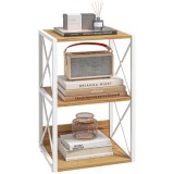 Mobilier Rastel Librarie 3 Rafturi cu Schelet in Otel Alb si Rafturi in Lemn 40x35x72.5cm HOMCOM | Aosom Romania