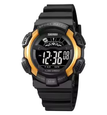 Ceas barbatesc de mana Skmei Sport Casual Fashion Digital Alarma Cronometru Negru Auriu foto