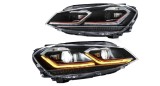 Set faruri Vw Golf 7 (5k), 2017-, montare fata, stanga+dreapta, indicator dinamic; LED; manual; rama rosie; Tuning; LED, doar pt far halogen, Vland