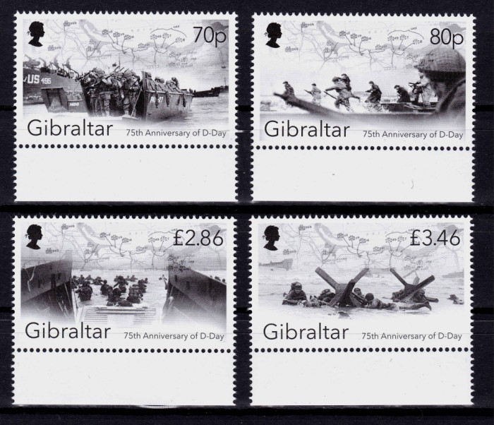 ✅(S17)Gibraltar 2019 ,&quot;75 ani debarcarea Normandia D-Day&quot;,serie,nomin. &pound;7.82 MNH
