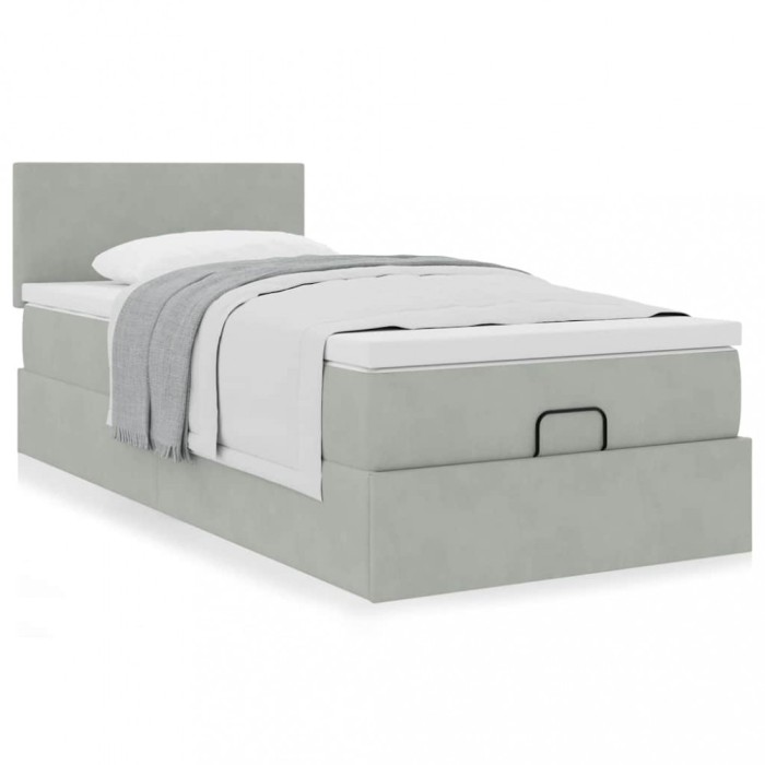 Gossi cadru de pat otoman cu saltea gri deschis 90x200cm catifea