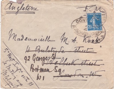 AMS % - PLIC CIRCULAT 1917 FRANTA, ȘTAMPILĂ CONTROL MILITAR, SIGILIU CEARA foto