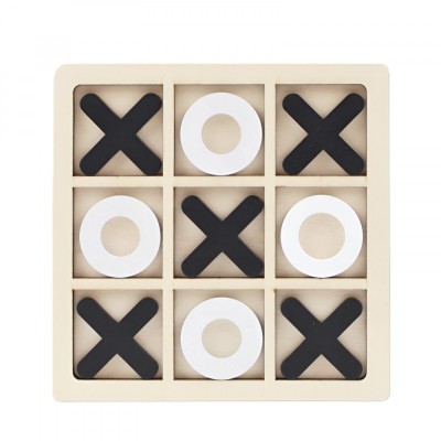 Jucarie montessori tic tac toe, flippy, educativa, interactiva, din lemn, x si o, 9 piese, 14.3x14.3 cm, negru alb foto