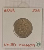 United Kingdom Marea Britanie 1 Shilling 1945 KM#853, Argint, George VI, Europa