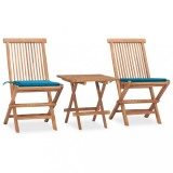 VidaXL Set mobilier exterior pliabil cu perne, 3 piese, lemn masiv tec