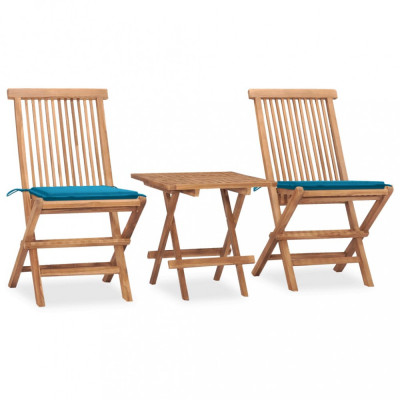 Set mobilier exterior pliabil cu perne, 3 piese, lemn masiv tec foto