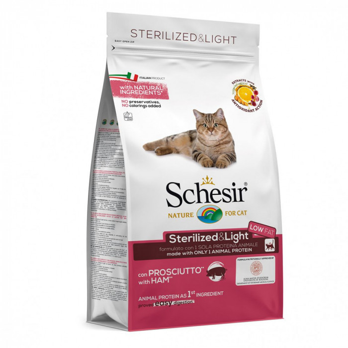Schesir Cat Sterilized &amp;amp; Light - șuncă presată și orez 1,5 kg