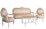 Set living din lemn masiv alb cu auriu cu tapiterie cu flori CAT382D27, Sufragerii si mobilier salon, Baroc