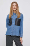 Dkny camasa jeans femei, cu guler clasic, relaxed