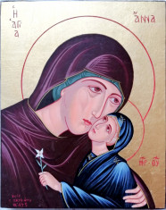 Icoană Sf. Ana cu Maica Domnului - stil bizantin pictata pe lemn - 30x24 cm foto