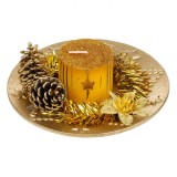 Decorațiune Crăciun, Lum&acirc;nare, Platou, Culoare Aurie, &Icirc;nălțime 14cm, Oem
