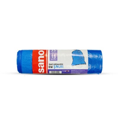 Saci menajeri cu snur albastri, Sano, 35 L, 15 buc, 50x70 cm foto