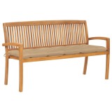 vidaXL Bancă de grădină stivuibilă cu pernă, 159 cm, lemn masiv tec