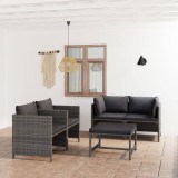 Cumpara ieftin Set mobilier de grădină cu perne, 5 piese, gri, poliratan