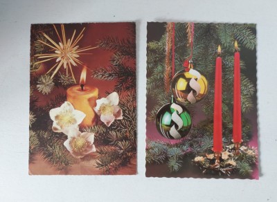 Lot 2 felicitari tip vedere, vechi, anii 90, tematica de Craciun / An Nou, DIn Ungaria si Germania, scrise, circulate spre Romania foto