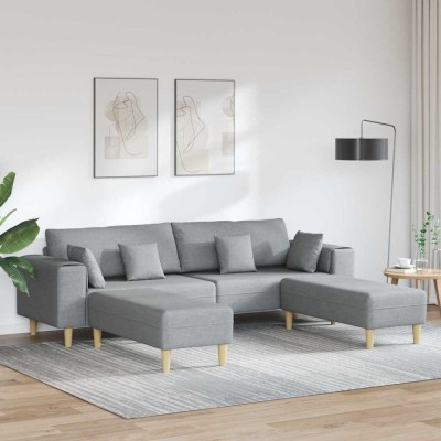 vidaXL Sofa din material textil cu pernă Gri deschis 208 cm țesătură 3335162 foto