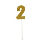 Decoratiune pentru tort Ailexi, cifra 2, hartie, auriu, 8,8 x 5 x 18,6 cm