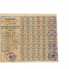 Cartela lemne 1949, stampila Facultatea de Drept, Universitatea Cuza Voda