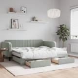 Cumpara ieftin Pat de zi cu extensie și sertare, gri deschis 90x190 cm catifea