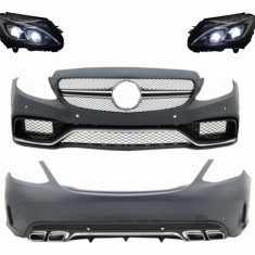 Pachet Exterior Complet si Faruri Full LED Mercedes Clasa C W205 Sedan (2014-2018) C63 Design Performance AutoTuning