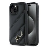 Husa iPhone 15 Karl Lagerfeld Diagonal Quilted Script, negru, KLHCP15SPQDSMGK