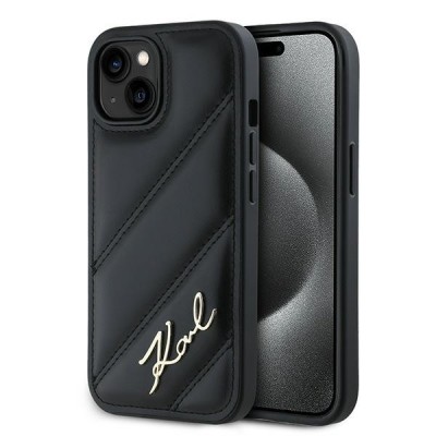 Husa iPhone 15 Plus Karl Lagerfeld Diagonal Quilted Script, negru, KLHCP15MPQDSMGK foto