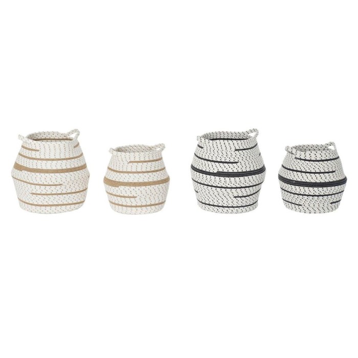 Set de Coșuri DKD Home Decor Alb Maro Gri Iută (2 Piese) (2 Unități)