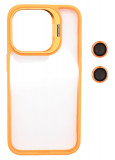 Husa Protectie din Policarbonat cu stativ si protectie camere, pentru iPhone 15 Plus, Portocaliu, Oem