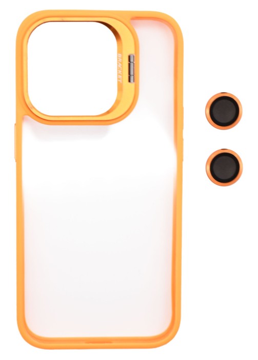 Husa Protectie din Policarbonat cu stativ si protectie camere, pentru iPhone 14 Plus, Portocaliu