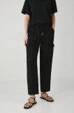 Medicine pantaloni din in culoarea negru, fason chinos, high waist
