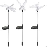 Set 3 Lampi Solare LED tip pasare-fluture-libelula, Inaltime 43 cm, eMazing, Multicolor