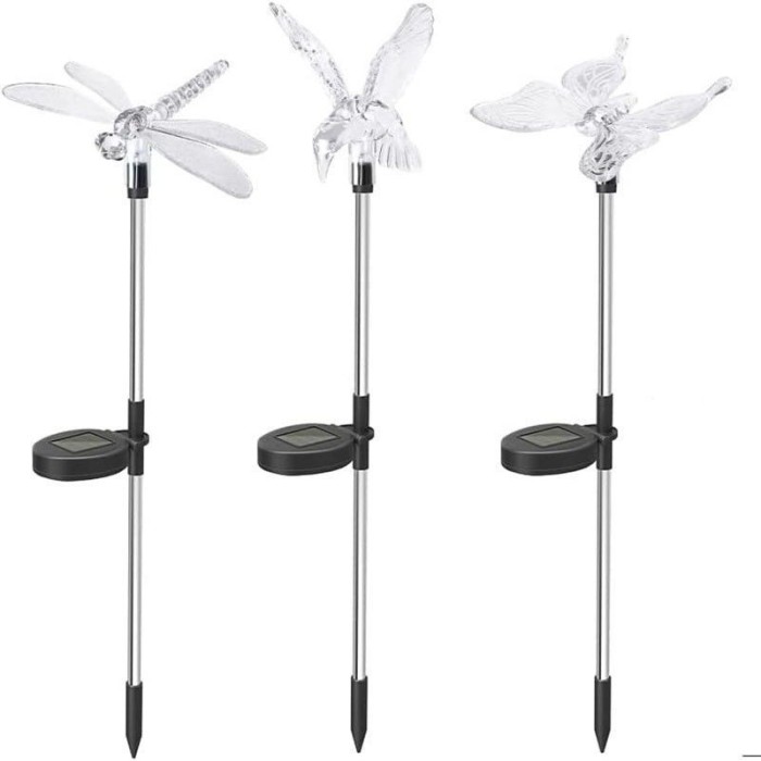 Set 3 Lampi Solare LED tip pasare-fluture-libelula, Inaltime 43 cm, eMazing, Multicolor