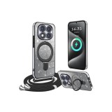 Husă de telefon mobil pentru Xiaomi Redmi Note 14 Pro 5G cu curea, [cu suport detașabil] husă protectivă transparentă din silicon cu lanț, husă cu ine
