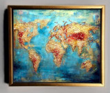 Tablou pictat manual Harta lumii Pictura abstracta 100x80cm, Abstract, Ulei