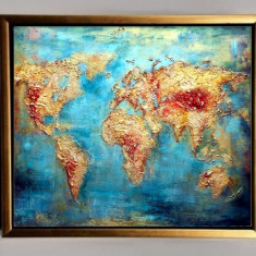 Tablou pictat manual Harta lumii Pictura abstracta 100x80cm