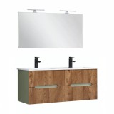 Trent Mobilier de baie 120 cm chiuvetă ceramică cu oglindă 60x120 cm stejar verde măslin-sunset