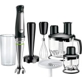 Mixer vertical Braun MQ7087X, 1000 W, Pahar gradat 0.6 l, Procesor alimente 1.5l, Tocator 0.35l, Accesoriu piure, Tel, viteza variabila, Negru