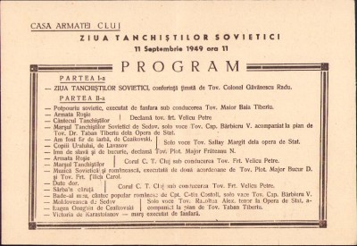 A2700N Program Ziua tanchiștilor sovietici, 1949, Casa Armatei Cluj foto