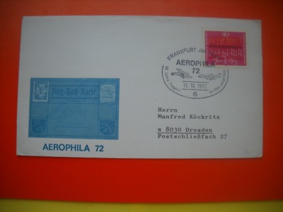 HOPCT PLIC S NR 559 AEROFILA 1972 -FRANKFURT AM M -GERMANIA-AVION / AVIATIE foto