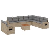 Cumpara ieftin Set canapele de gradina cu perne, 11 piese, bej, poliratan