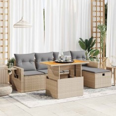 vidaXL Set canapele grădină cu perne 6 piese bej poliratan/lemn acacia 3328025