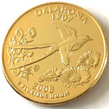 AMERICA QUARTER 1/4 DOLLAR 2008 LITERA D.(Pasarea de stat - Oklahoma),PLACAT AUR, America de Nord, Cupru-Nichel